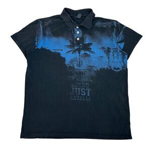 Vintage Y2K Just Cavalli Beach Pique Polo Men's Large Grunge Palm Tree